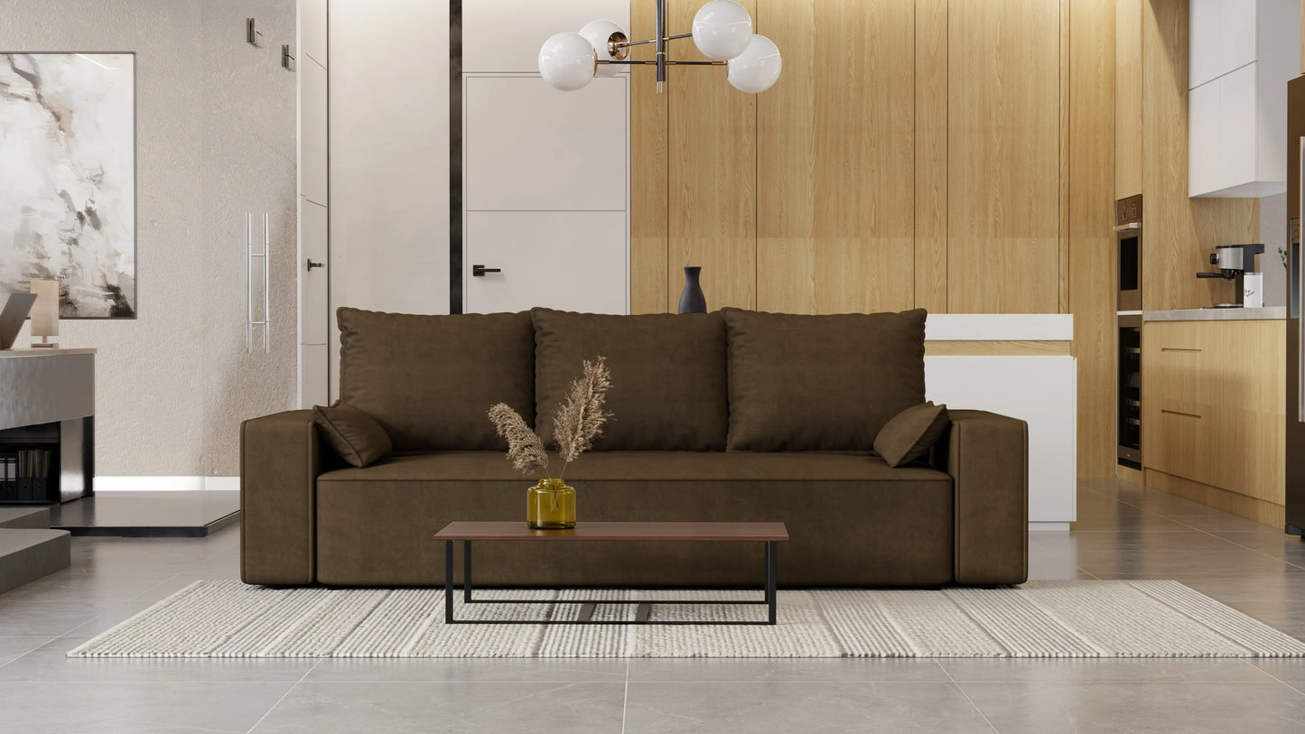 Sofa Lema 3-osobowa rozkładana z pojemnikiem tkanina hydrofobowa Velo