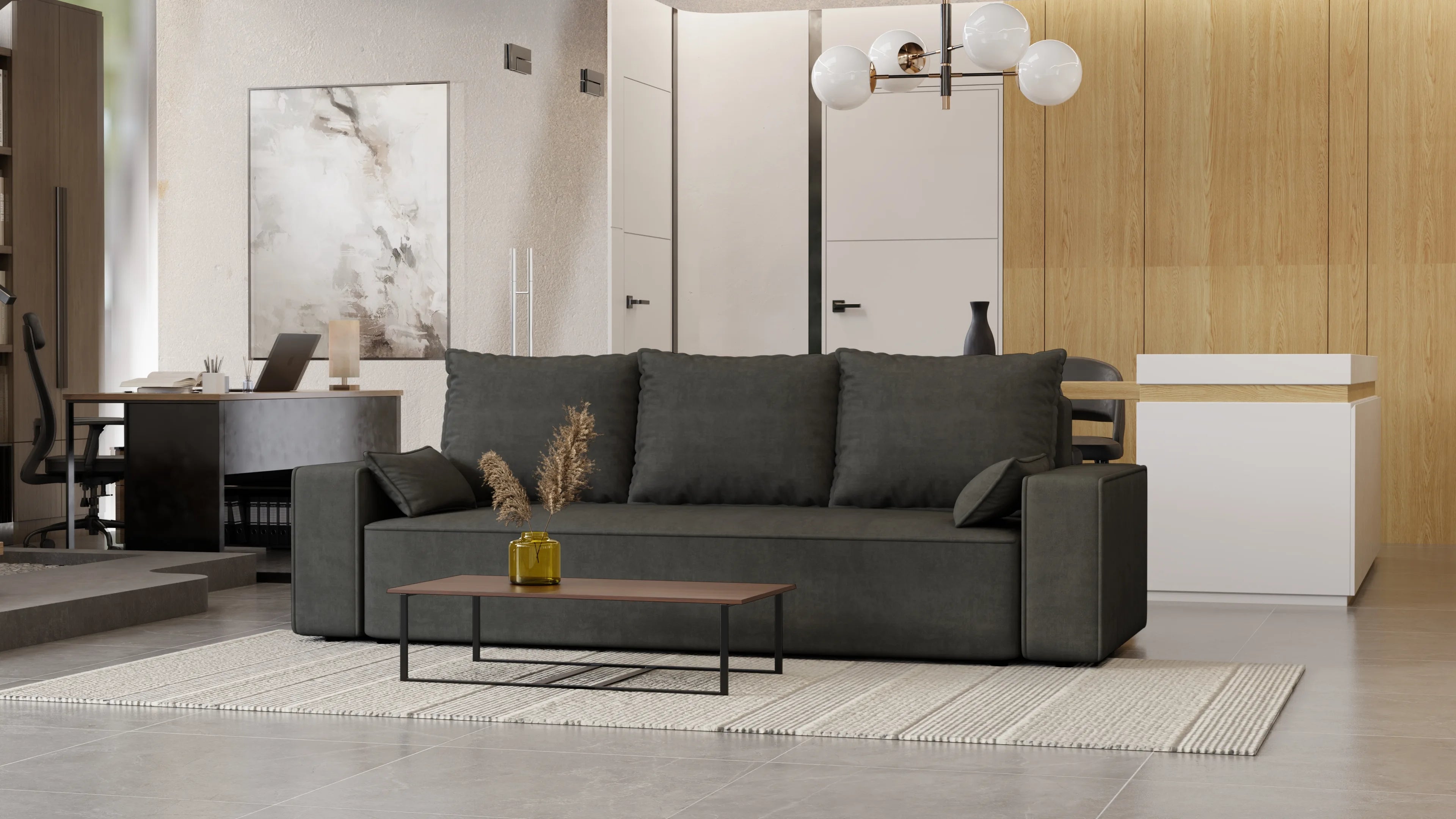 Sofa Lema 3-osobowa rozkładana z pojemnikiem tkanina hydrofobowa Velo