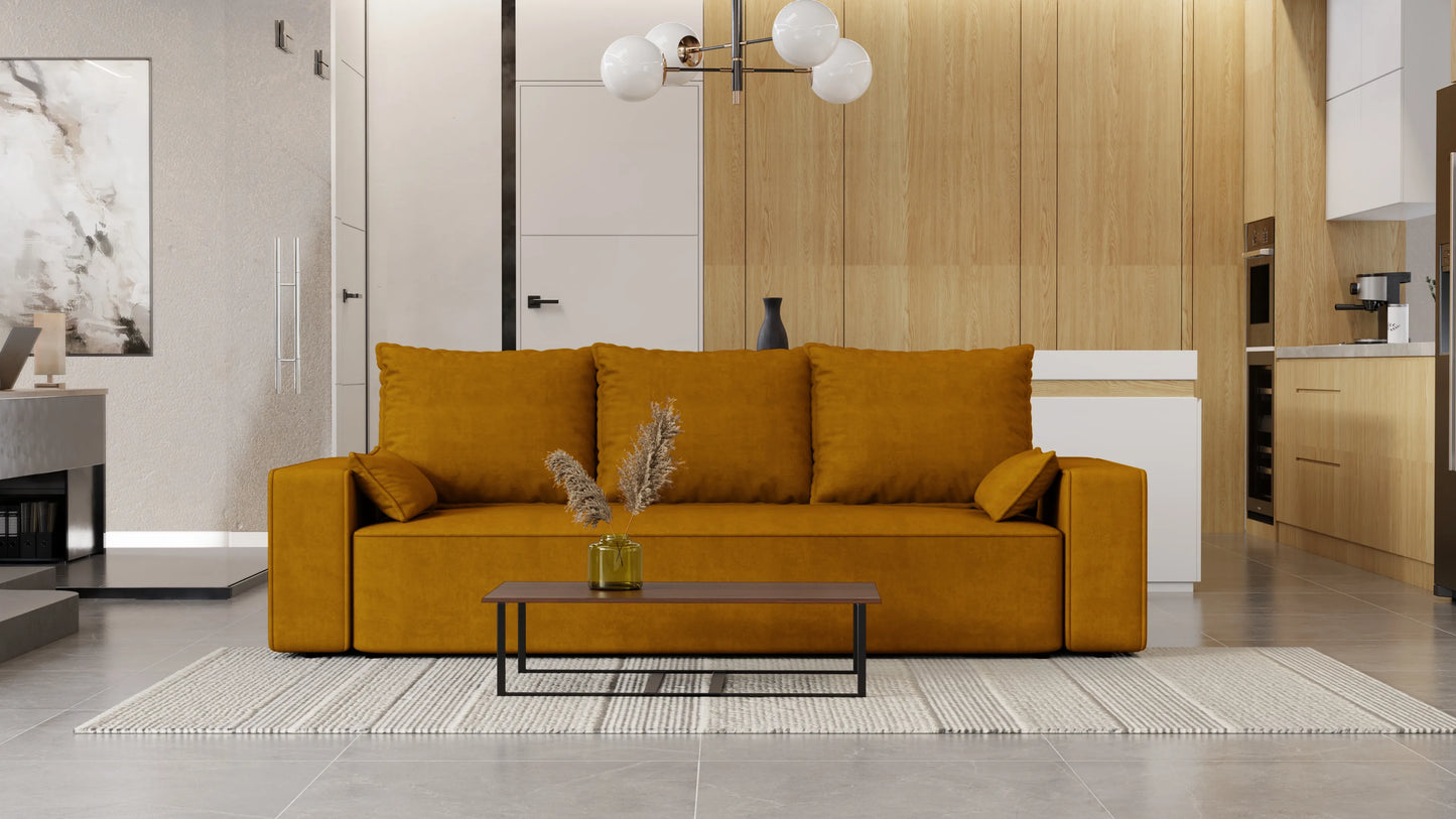 Sofa Lema 3-osobowa rozkładana z pojemnikiem tkanina hydrofobowa Velo