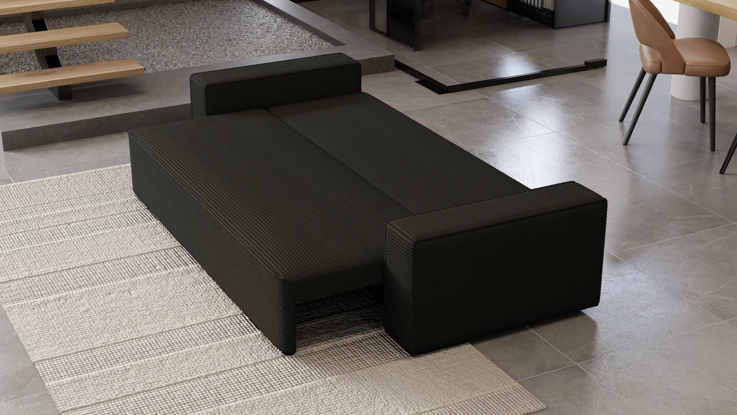 Sofa Lema 3-osobowa z funkcją spania i pojemnikiem – tkanina Poso