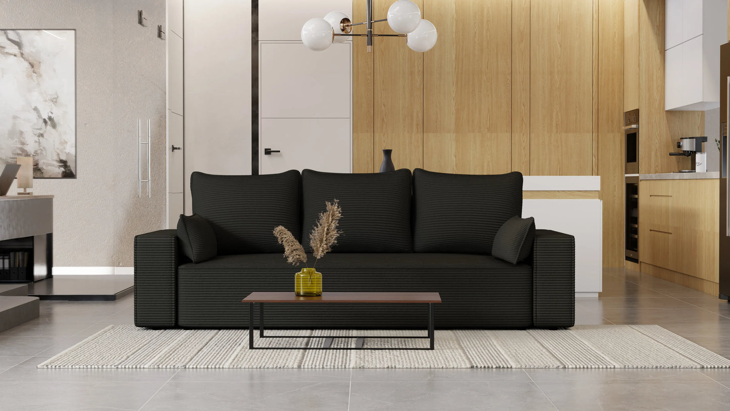 Sofa Lema 3-osobowa z funkcją spania i pojemnikiem – tkanina Poso