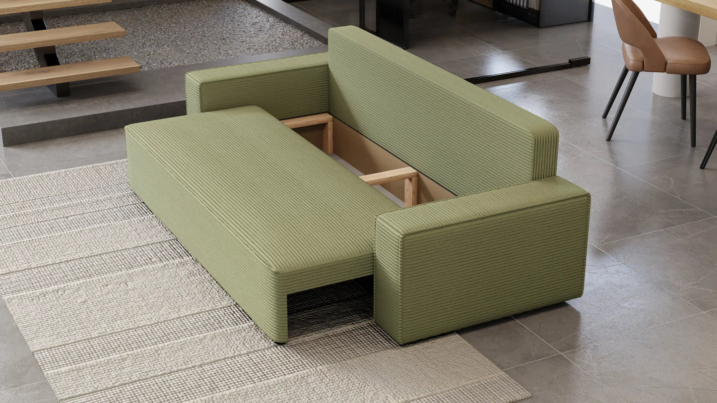 Sofa Lema 3-osobowa z funkcją spania i pojemnikiem – tkanina Poso