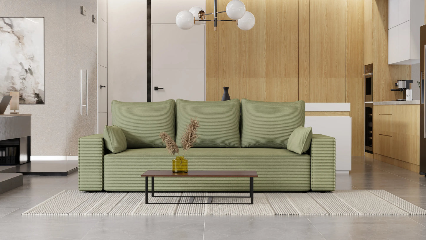 Sofa Lema 3-osobowa z funkcją spania i pojemnikiem – tkanina Poso