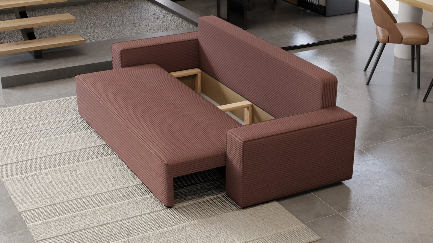 Sofa Lema 3-osobowa z funkcją spania i pojemnikiem – tkanina Poso