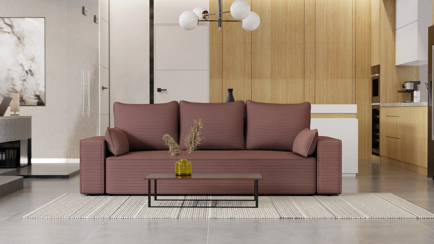 Sofa Lema 3-osobowa z funkcją spania i pojemnikiem – tkanina Poso
