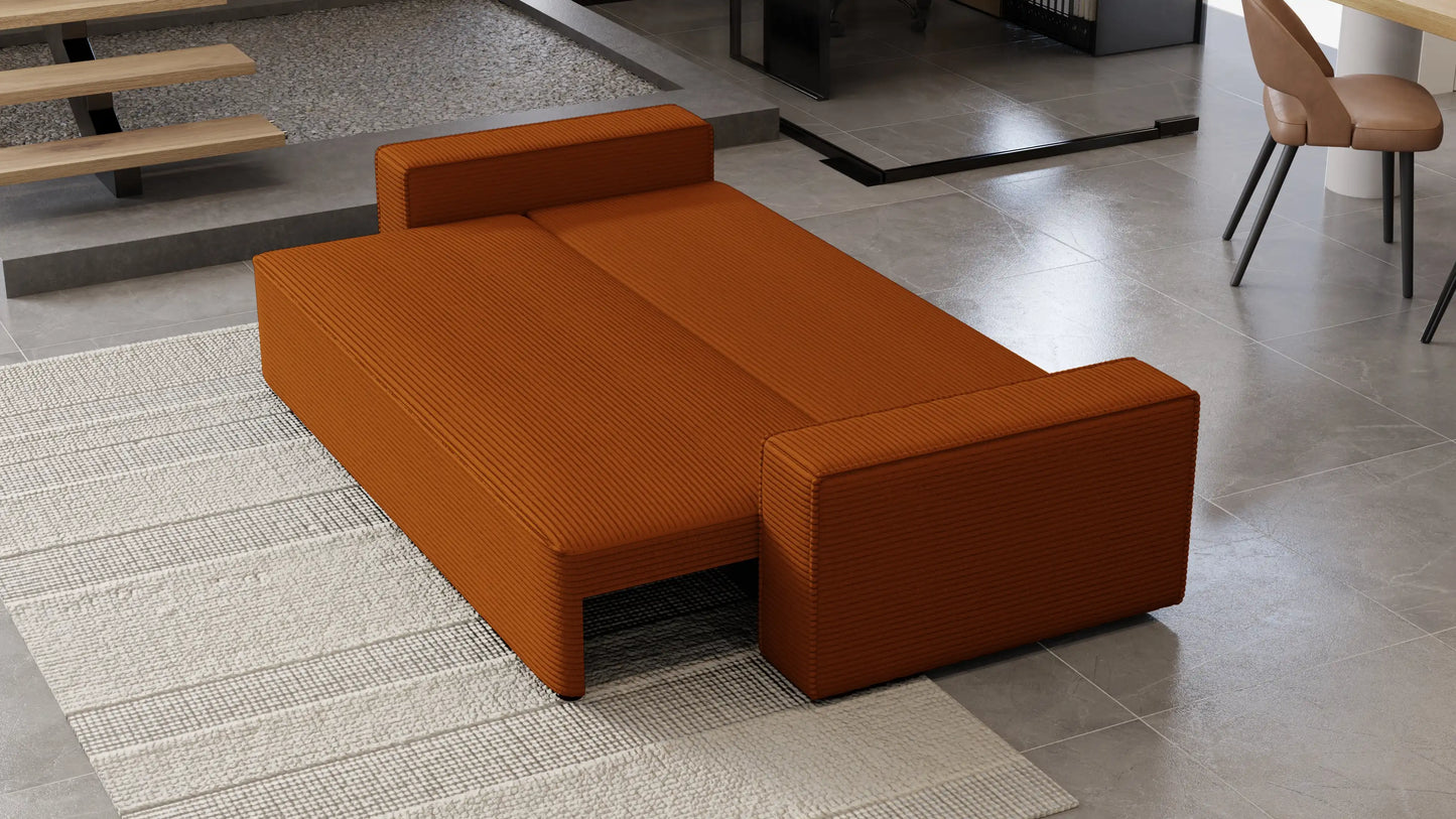 Sofa Lema 3-osobowa z funkcją spania i pojemnikiem – tkanina Poso