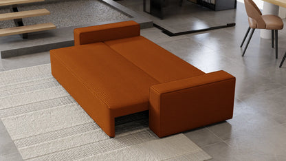 Sofa Lema 3-osobowa z funkcją spania i pojemnikiem – tkanina Poso