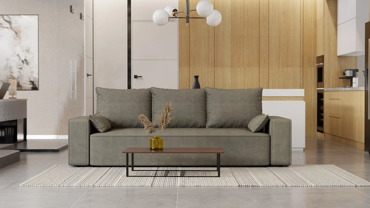 Sofa Lema 3-osobowa rozkładana z pojemnikiem tkanina hydrofobowa Velo