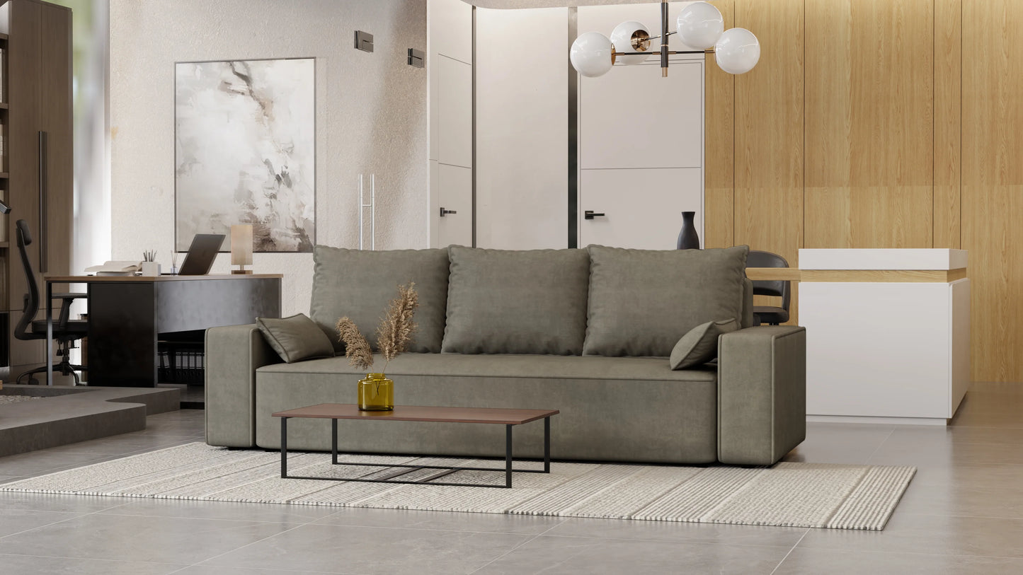 Sofa Lema 3-osobowa rozkładana z pojemnikiem tkanina hydrofobowa Velo