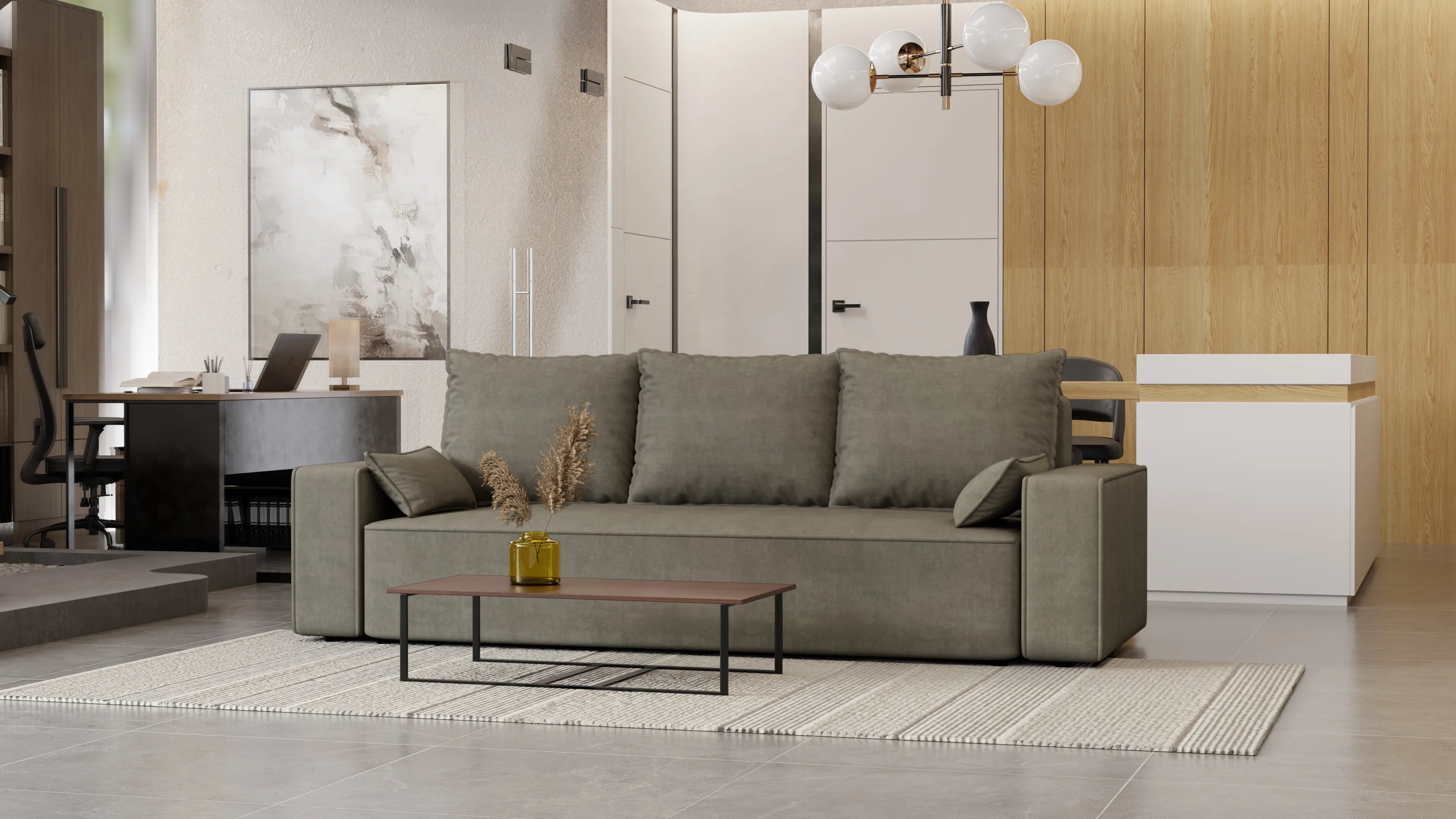 Sofa Lema 3-osobowa rozkładana z pojemnikiem tkanina hydrofobowa Velo