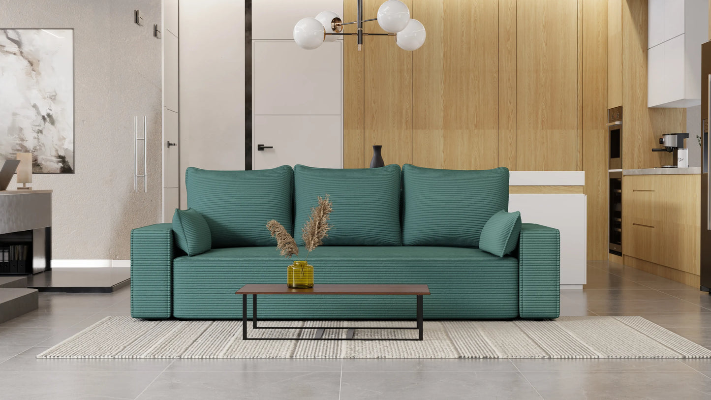 Sofa Lema 3-osobowa z funkcją spania i pojemnikiem – tkanina Poso