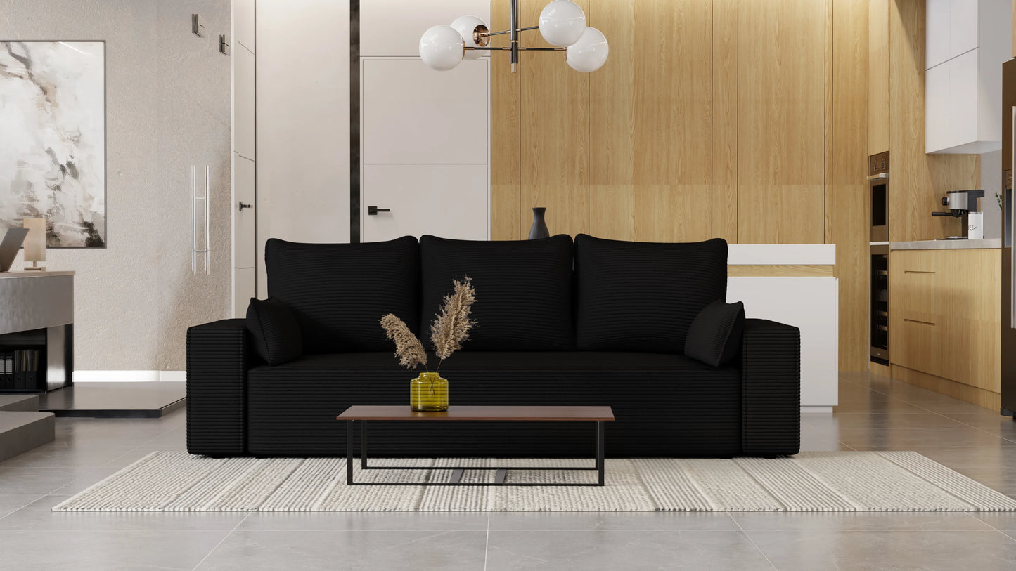 Sofa Lema 3-osobowa z funkcją spania i pojemnikiem – tkanina Poso