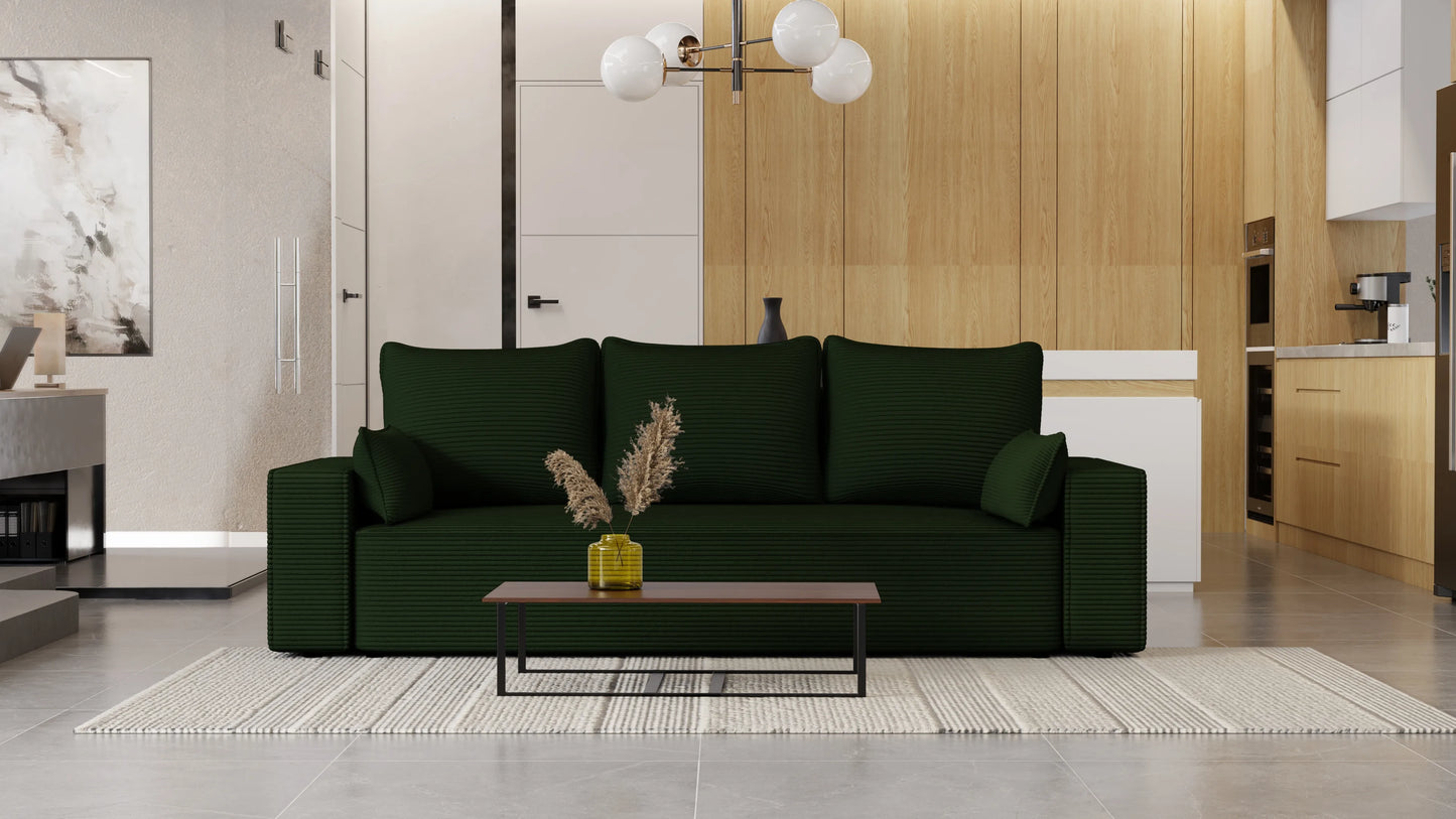 Sofa Lema 3-osobowa z funkcją spania i pojemnikiem – tkanina Poso
