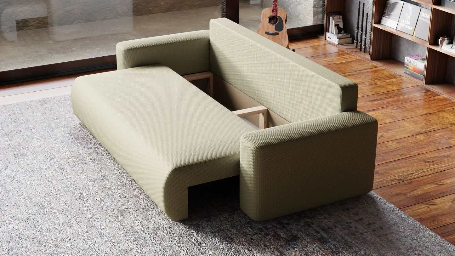 Sofa Loren 3-osobowa wolnostojąca – Onega łatwoczyszcząca, pojemnik, spanie