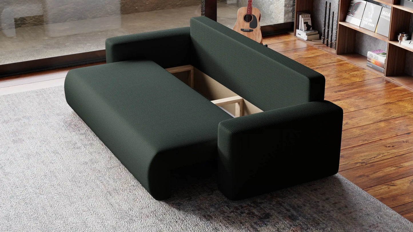 Sofa Loren 3-osobowa wolnostojąca – Onega łatwoczyszcząca, pojemnik, spanie
