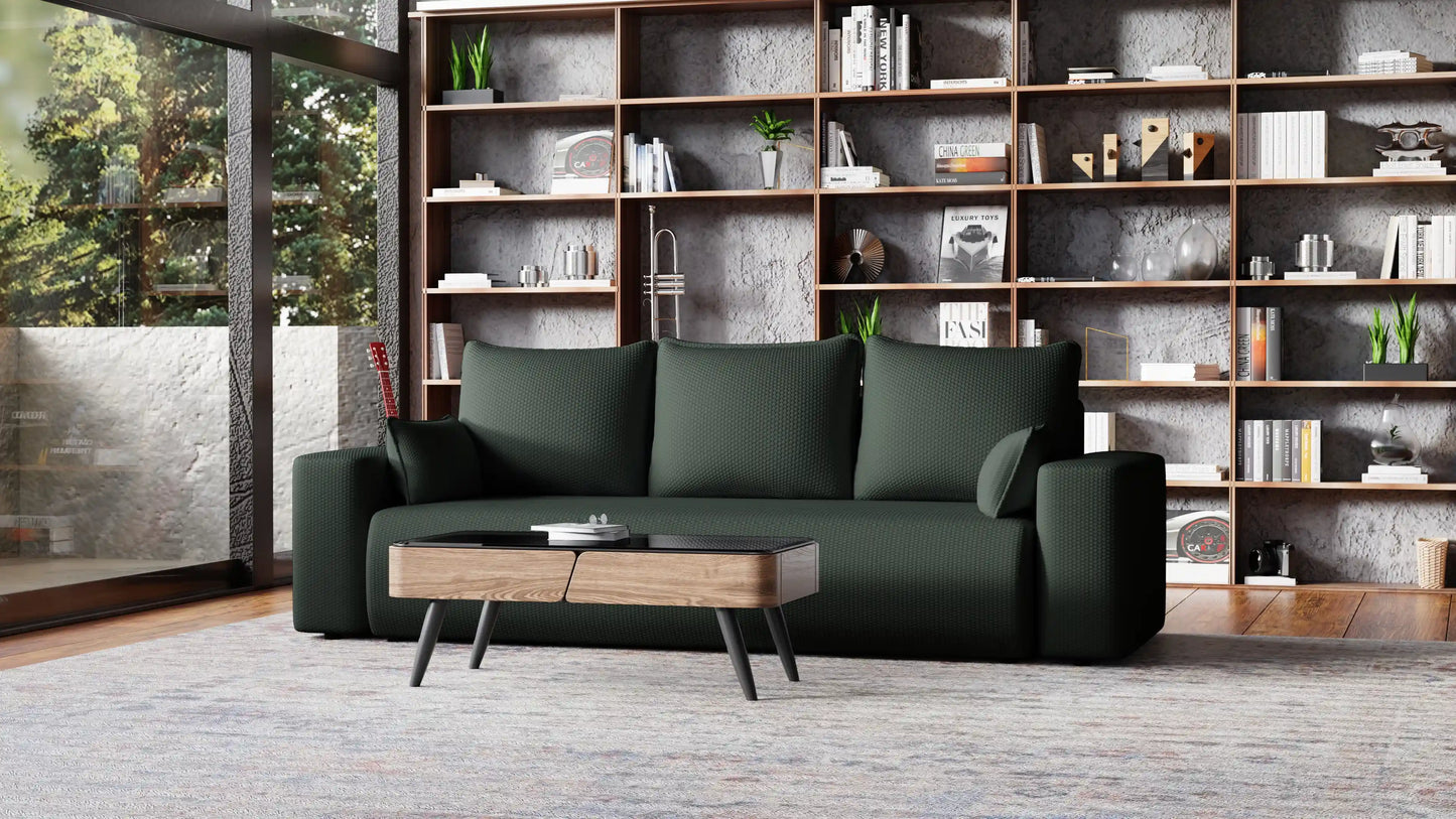 Sofa Loren 3-osobowa wolnostojąca – Onega łatwoczyszcząca, pojemnik, spanie