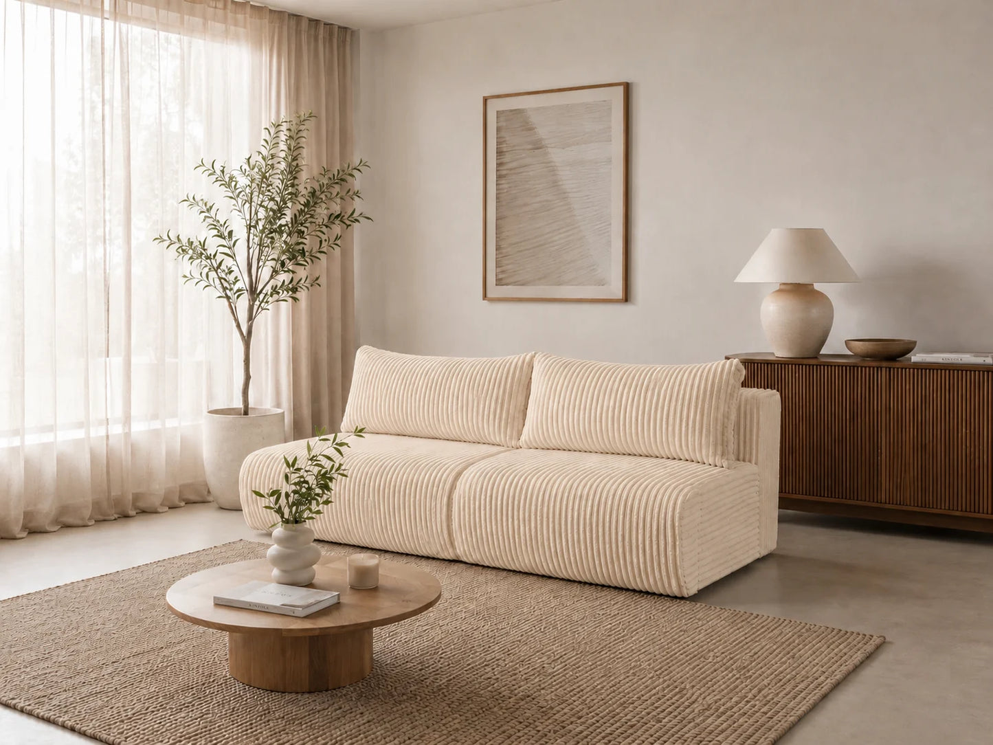 Sofa Loren 200 cm z funkcją spania – gruby sztruks Ambience