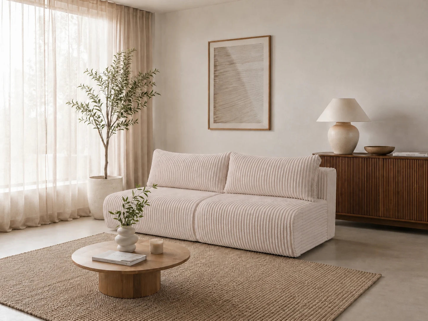 Sofa Loren 200 cm z funkcją spania – gruby sztruks Ambience