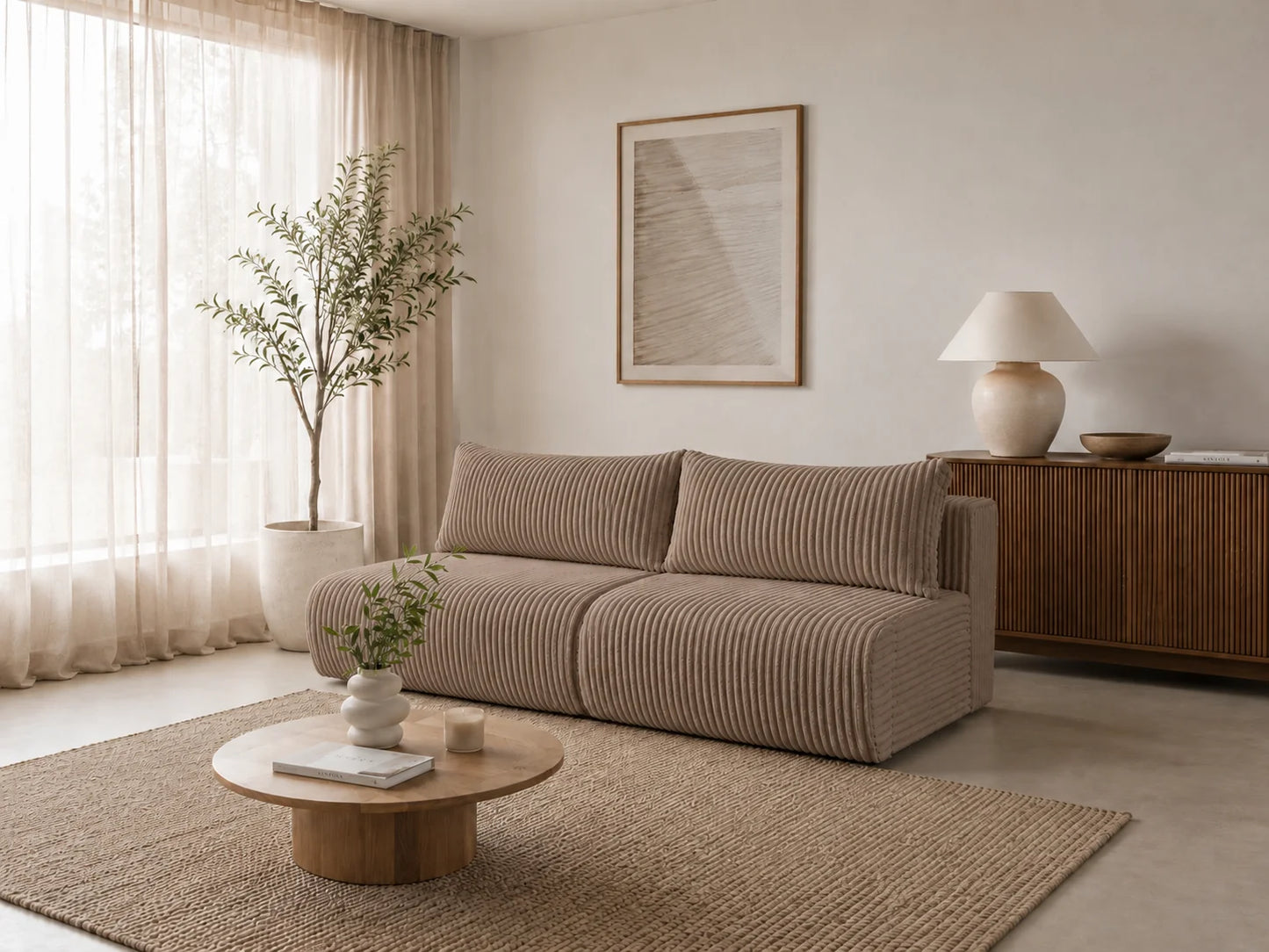 Sofa Loren 200 cm z funkcją spania – gruby sztruks Ambience
