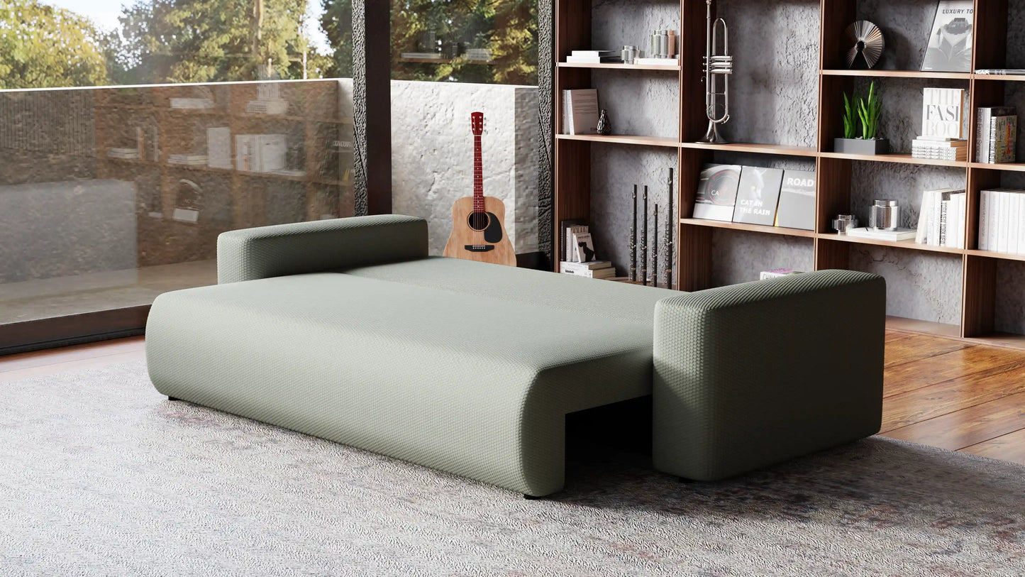 Sofa Loren 3-osobowa wolnostojąca – Onega łatwoczyszcząca, pojemnik, spanie