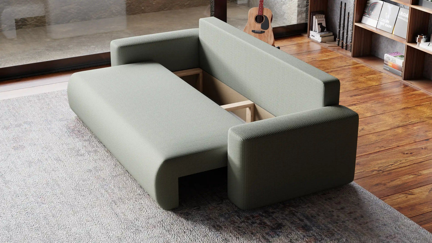 Sofa Loren 3-osobowa wolnostojąca – Onega łatwoczyszcząca, pojemnik, spanie