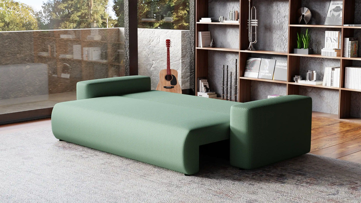 Sofa Loren 3-osobowa wolnostojąca – Onega łatwoczyszcząca, pojemnik, spanie