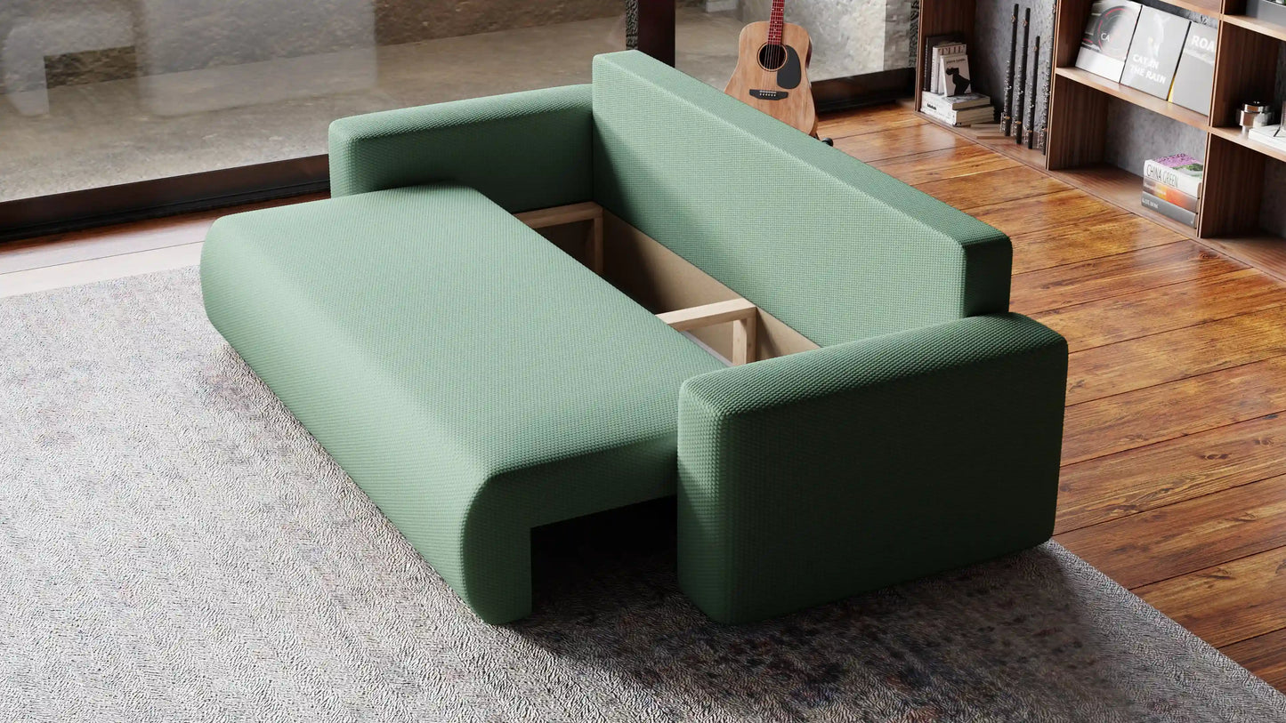 Sofa Loren 3-osobowa wolnostojąca – Onega łatwoczyszcząca, pojemnik, spanie