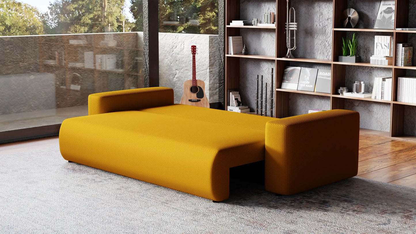 Sofa Loren 3-osobowa wolnostojąca – Onega łatwoczyszcząca, pojemnik, spanie