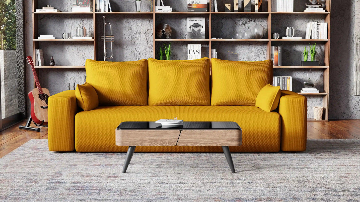 Sofa Loren 3-osobowa wolnostojąca – Onega łatwoczyszcząca, pojemnik, spanie