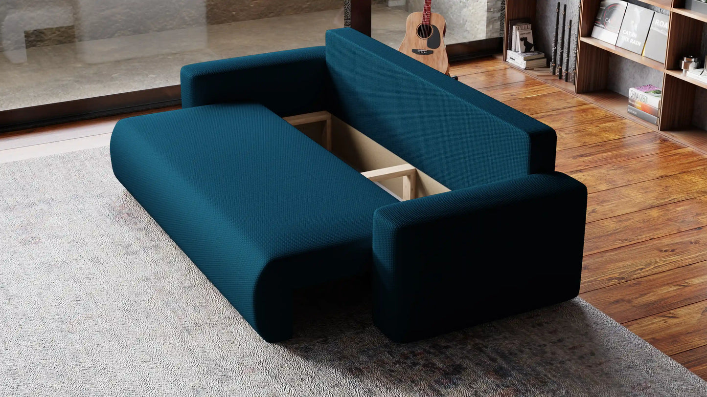 Sofa Loren 3-osobowa wolnostojąca – Onega łatwoczyszcząca, pojemnik, spanie