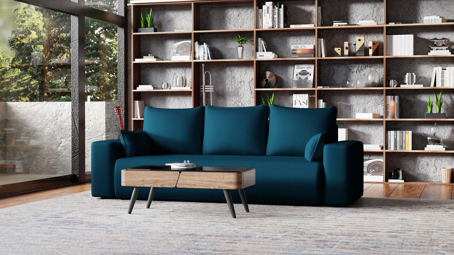 Sofa Loren 3-osobowa wolnostojąca – Onega łatwoczyszcząca, pojemnik, spanie