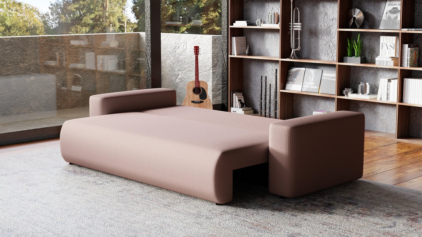 Sofa Loren 3-osobowa wolnostojąca – Onega łatwoczyszcząca, pojemnik, spanie