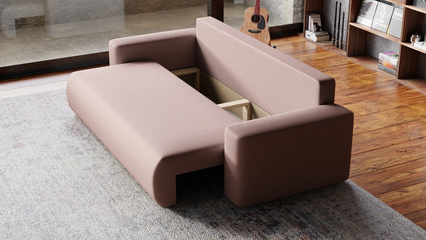 Sofa Loren 3-osobowa wolnostojąca – Onega łatwoczyszcząca, pojemnik, spanie