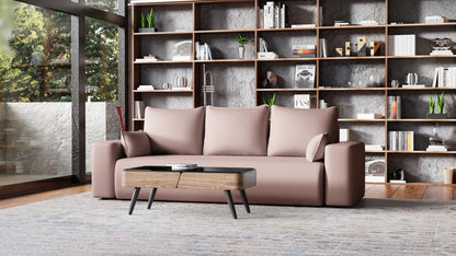 Sofa Loren 3-osobowa wolnostojąca – Onega łatwoczyszcząca, pojemnik, spanie