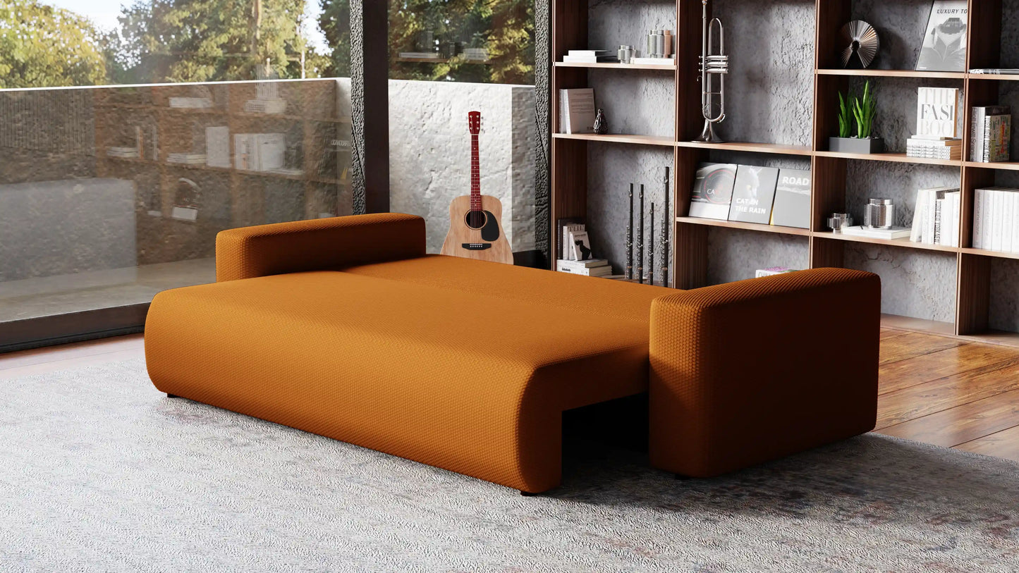 Sofa Loren 3-osobowa wolnostojąca – Onega łatwoczyszcząca, pojemnik, spanie