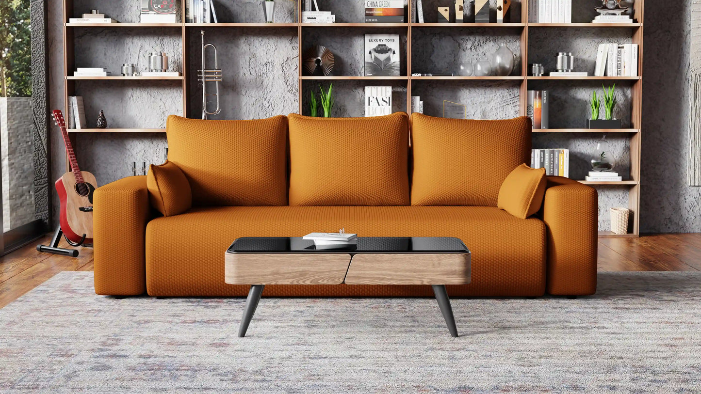 Sofa Loren 3-osobowa wolnostojąca – Onega łatwoczyszcząca, pojemnik, spanie