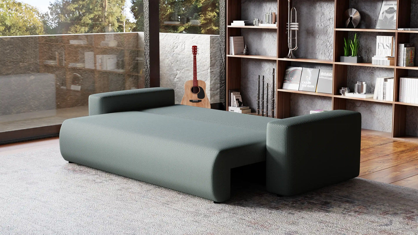 Sofa Loren 3-osobowa wolnostojąca – Onega łatwoczyszcząca, pojemnik, spanie