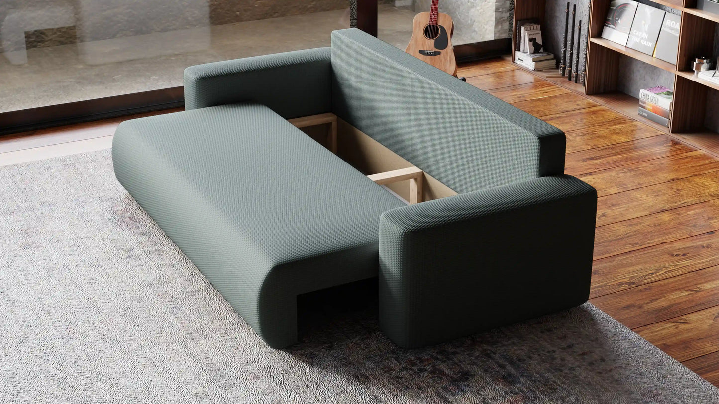Sofa Loren 3-osobowa wolnostojąca – Onega łatwoczyszcząca, pojemnik, spanie