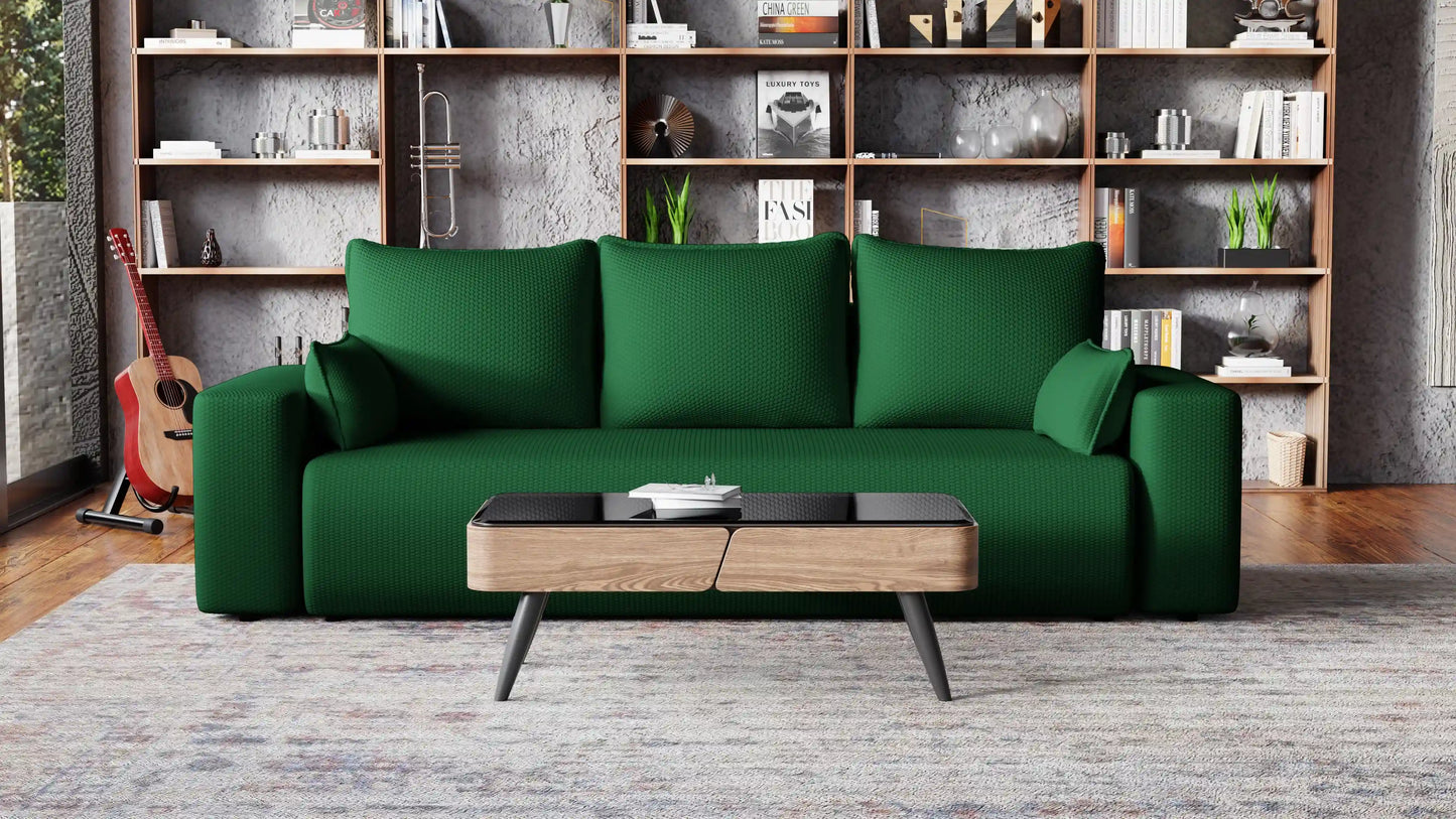 Sofa Loren 3-osobowa wolnostojąca – Onega łatwoczyszcząca, pojemnik, spanie