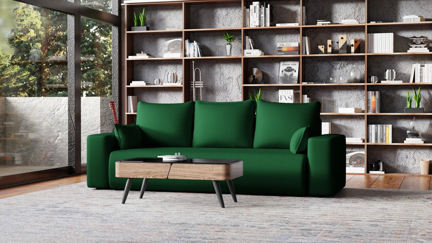 Sofa Loren 3-osobowa wolnostojąca – Onega łatwoczyszcząca, pojemnik, spanie