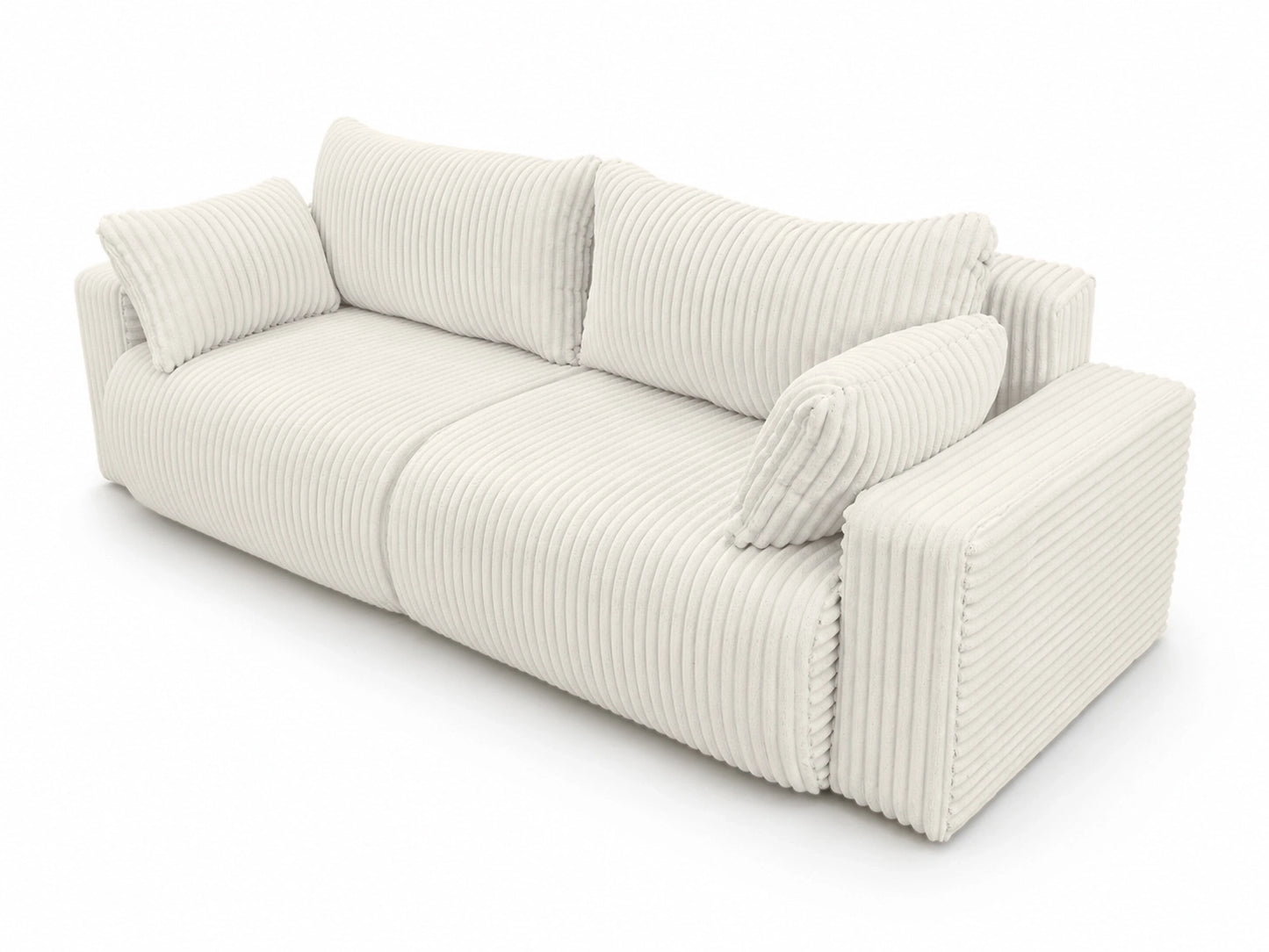 Sofa Lumo 3-osobowa wolnostojąca, gruby sztruks, pojemnik, funkcja spania