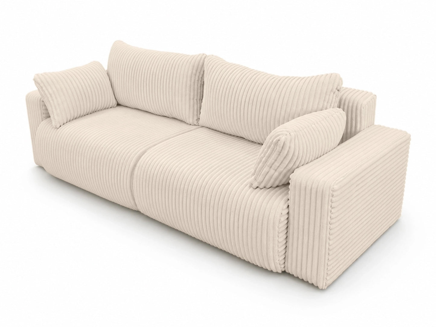 Sofa Lumo 3-osobowa wolnostojąca, gruby sztruks, pojemnik, funkcja spania