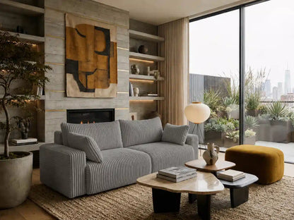 Sofa Lumo 3-osobowa wolnostojąca, gruby sztruks, pojemnik, funkcja spania
