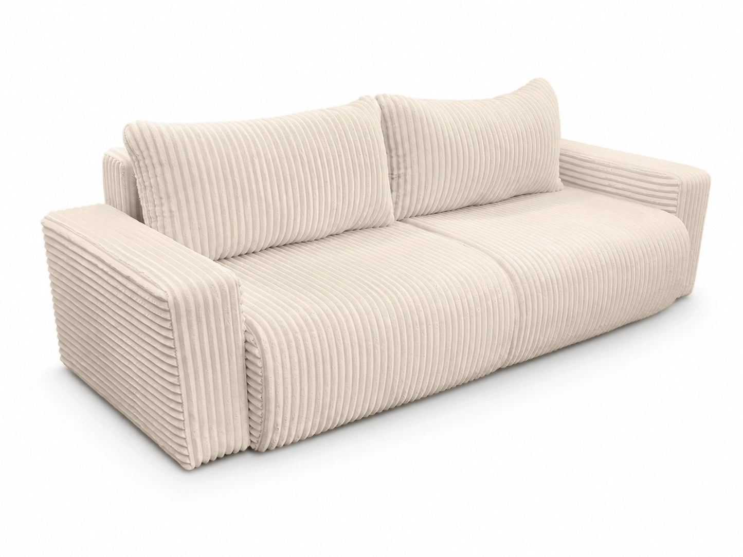 Sofa Lumo 3-osobowa wolnostojąca, gruby sztruks, pojemnik, funkcja spania
