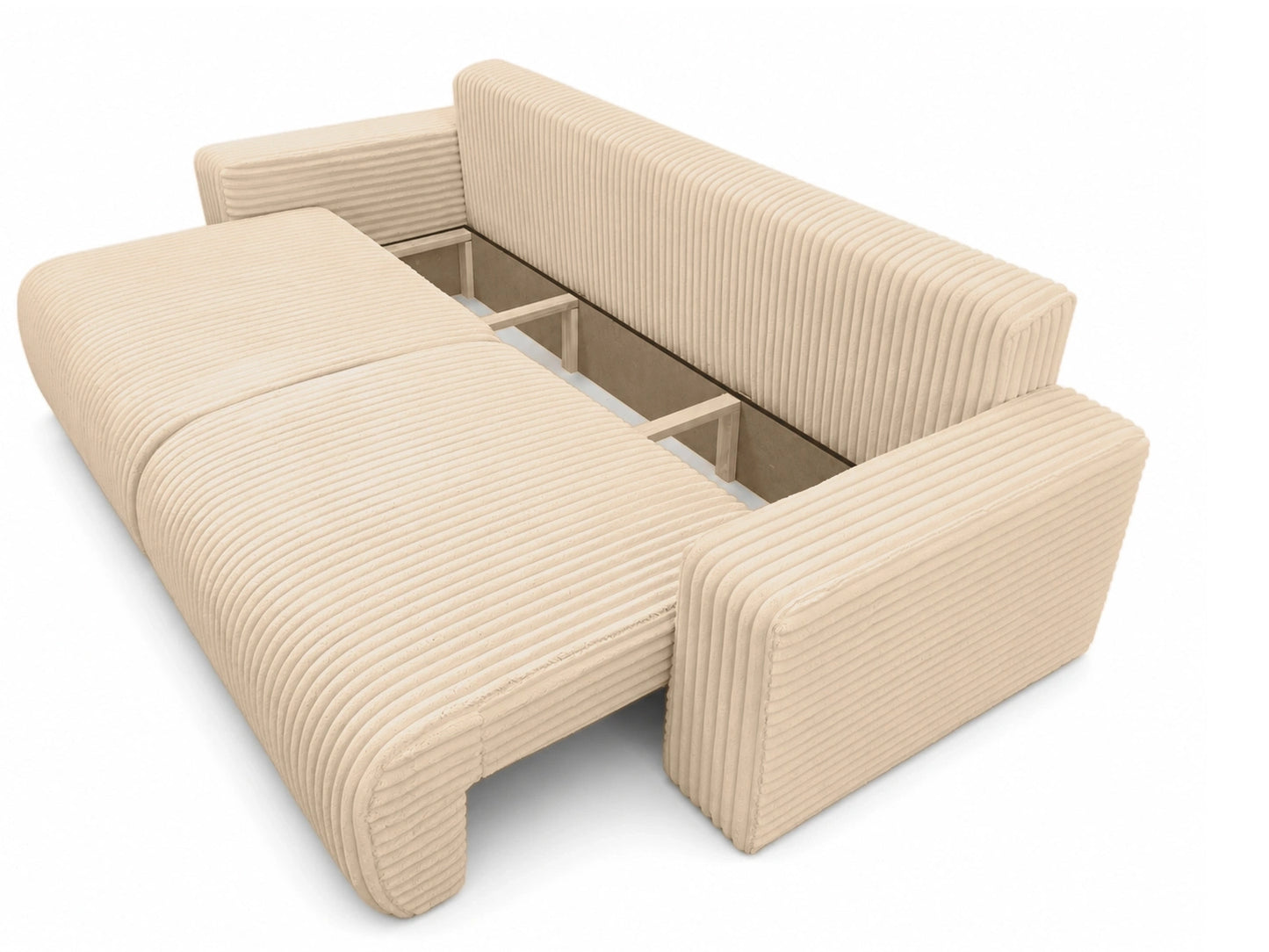 Sofa Lumo 3-osobowa wolnostojąca, gruby sztruks, pojemnik, funkcja spania