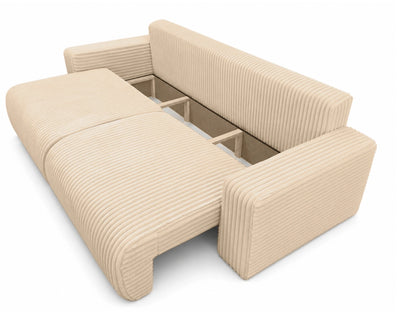 Sofa Lumo 3-osobowa wolnostojąca, gruby sztruks, pojemnik, funkcja spania