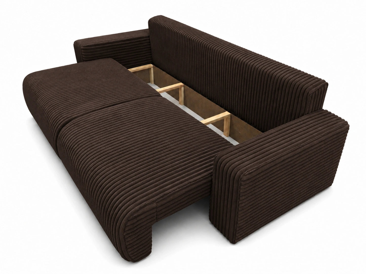 Sofa Lumo 3-osobowa wolnostojąca, gruby sztruks, pojemnik, funkcja spania