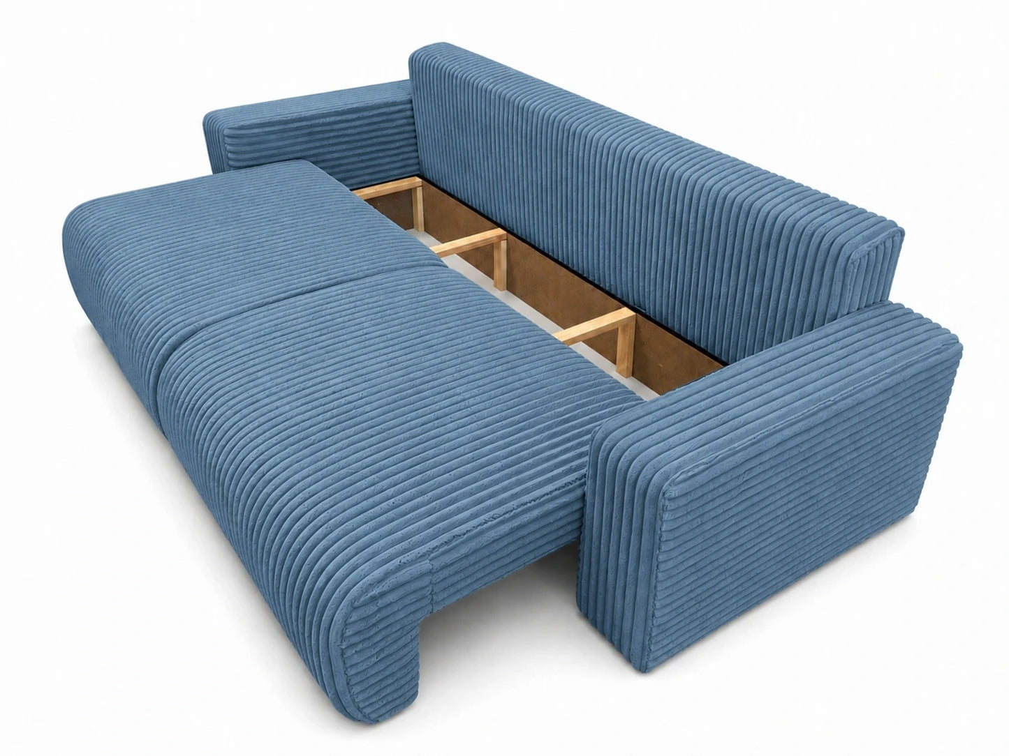 Sofa Lumo 3-osobowa wolnostojąca, gruby sztruks, pojemnik, funkcja spania