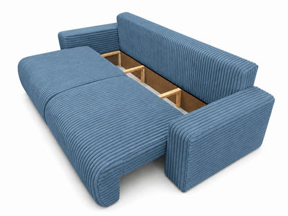 Sofa Lumo 3-osobowa wolnostojąca, gruby sztruks, pojemnik, funkcja spania