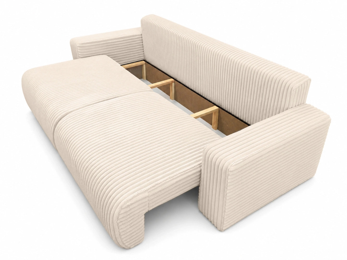 Sofa Lumo 3-osobowa wolnostojąca, gruby sztruks, pojemnik, funkcja spania